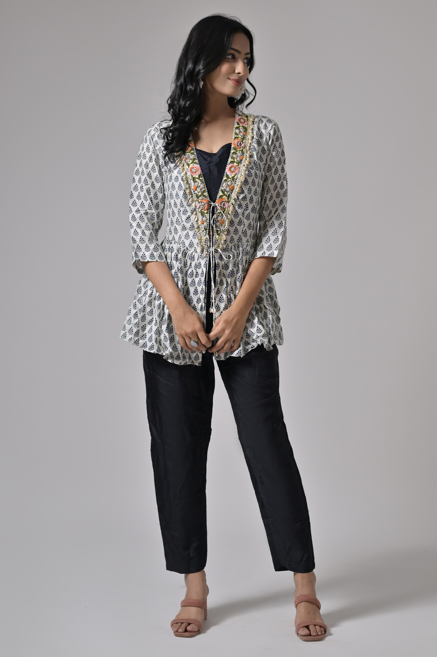 Silk Black and White Kurta Pant